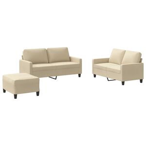 vidaXL 3-delige Loungeset met kussens stof cr&egrave;mekleurig