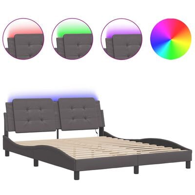 vidaXL Bedframe met LED-verlichting kunstleer grijs 160x200 cm