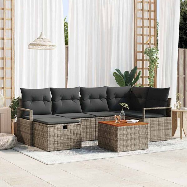 vidaXL Tuin Sofa Set met kussen met opslag 7 pcs Grijs Poly riet