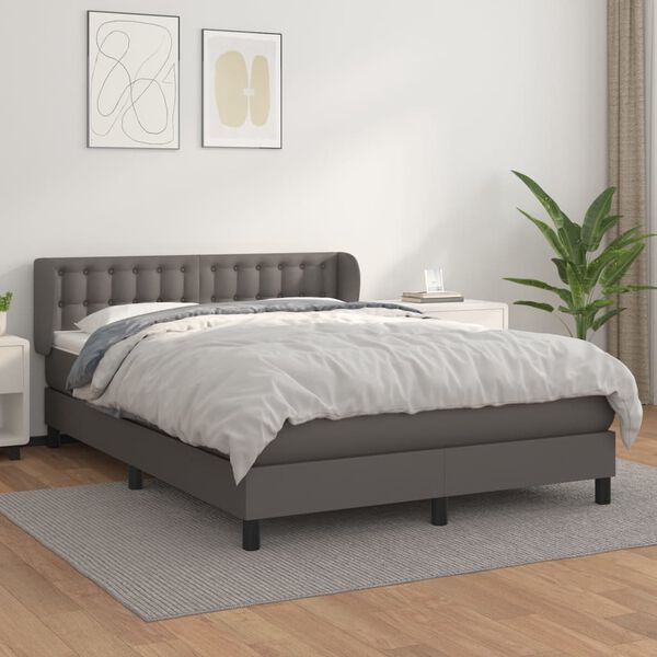 vidaXL Boxspring met matras kunstleer grijs 140x190 cm