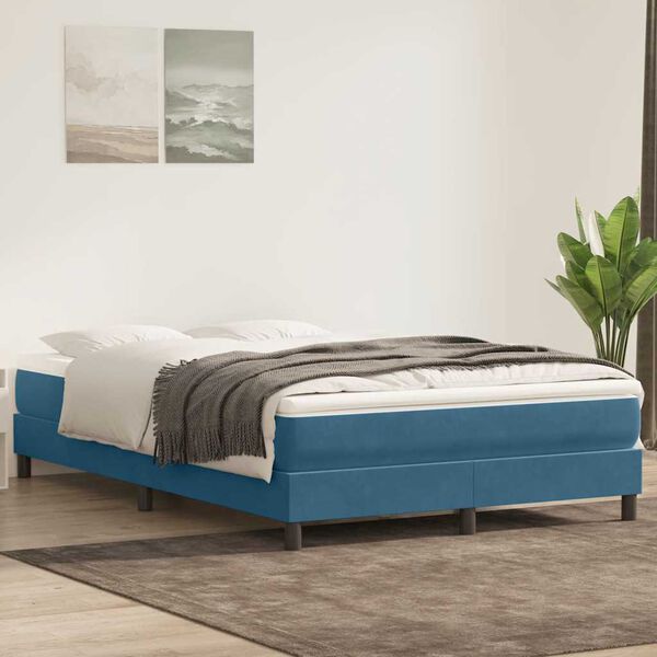 vidaXL Boxspring met matras fluweel donkerblauw 160x220 cm