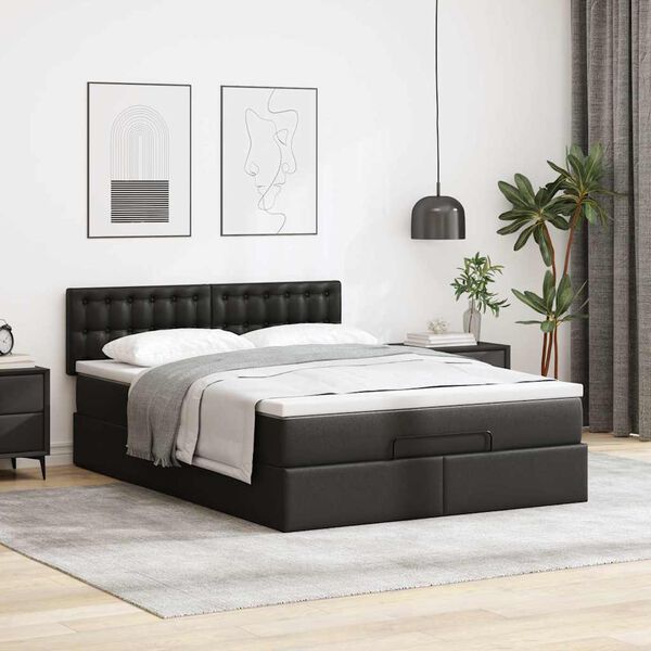 vidaXL Ottoman bed met matras 140x190cm kunstleer zwart