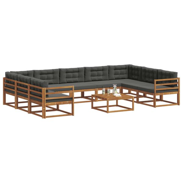 vidaXL Buiten bankenset met kussen 10 pcs Natuurlijk en Antraciet