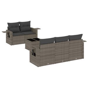 vidaXL 6-delige Loungeset met kussens poly rattan grijs