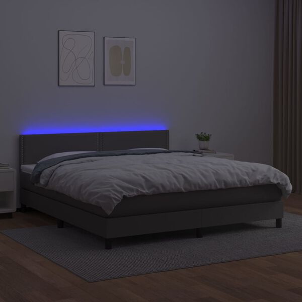 vidaXL Boxspring met matras en LED kunstleer grijs 180x200 cm
