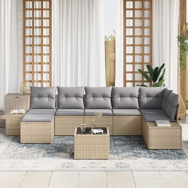 vidaXL Tuin Sofa Set met kussen met opslag 7 pcs Beige poly rattan