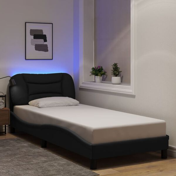 vidaXL Bedframe met LED zonder matras "Hvar" 90x190 cm stof zwart