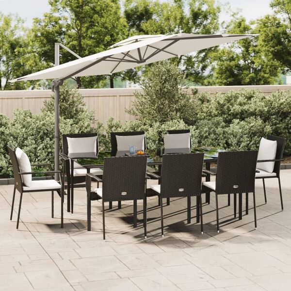 vidaXL 7-delige Tuinset met kussens poly rattan zwart