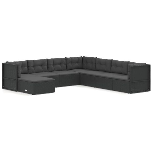 vidaXL 8-delige Loungeset met kussens poly rattan zwart