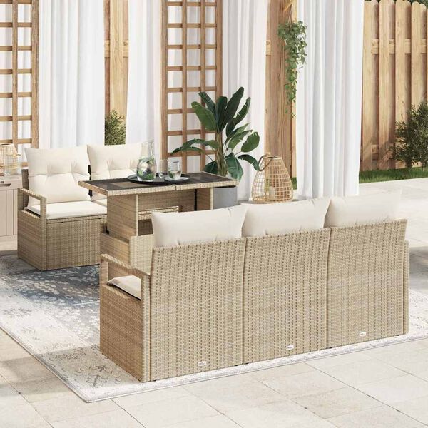 vidaXL Tuin Sofa Set met kussen met opslag 6 pcs Beige Poly riet