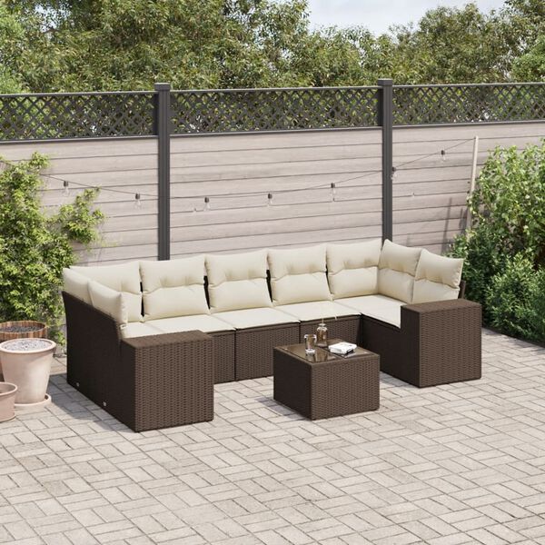 vidaXL 8-delige Loungeset met kussens poly rattan bruin