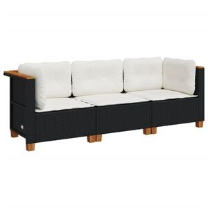 vidaXL Tuinbank 3-zits met kussens poly rattan zwart
