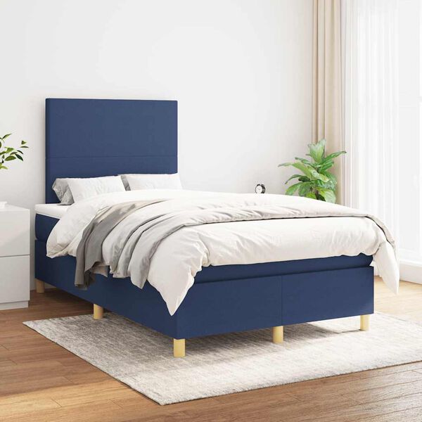 vidaXL Boxspring met matras stof blauw 120x190 cm