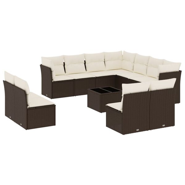 vidaXL 12-delige Loungeset met kussens poly rattan bruin