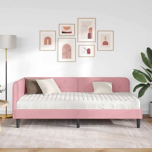 vidaXL Hoekbedframe Roze 90 x 200 cm Fluweel