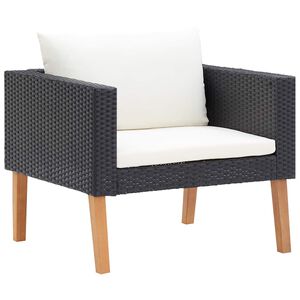 vidaXL Tuinbank eenzits met kussens poly rattan zwart