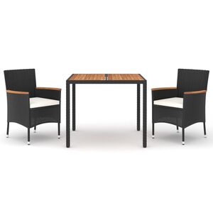 vidaXL 3-delige Tuinset met kussens poly rattan zwart