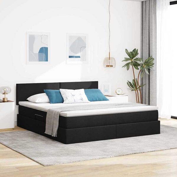 vidaXL Opbergbed met LED met matras Zwart 180 x 200 cm Polyester