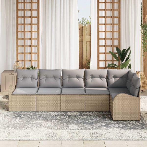 vidaXL Tuin Sofa Set met kussen 6 pcs Beige Poly riet