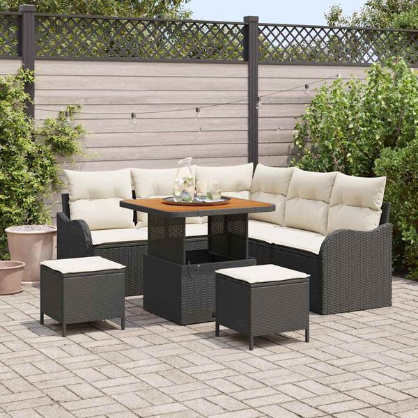 vidaXL Tuin Sofa Set met kussen met opslag 8 pcs Zwart en Cr&egrave;me