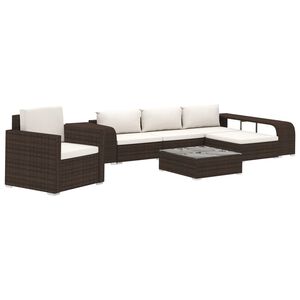 vidaXL 8-delige Loungeset met kussens poly rattan bruin
