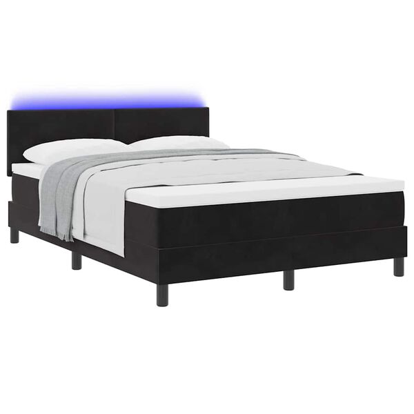 vidaXL LED Box Spring Bed met matras Zwart 140 x 190 cm Fluweel
