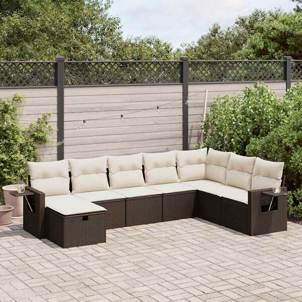 vidaXL 8-delige Loungeset met kussens poly rattan bruin