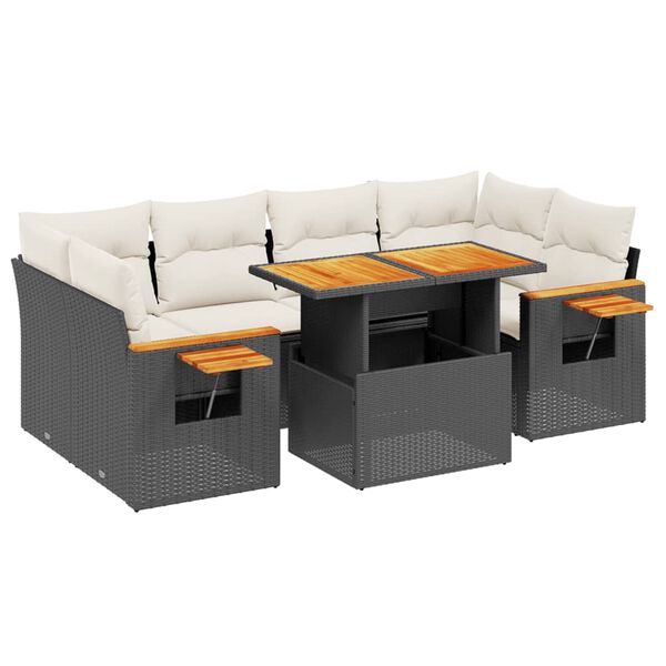 vidaXL 7-delige Loungeset met kussens poly rattan zwart