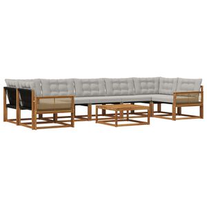 vidaXL Buiten bankenset met kussen 8 pcs Naturel en lichtgrijs
