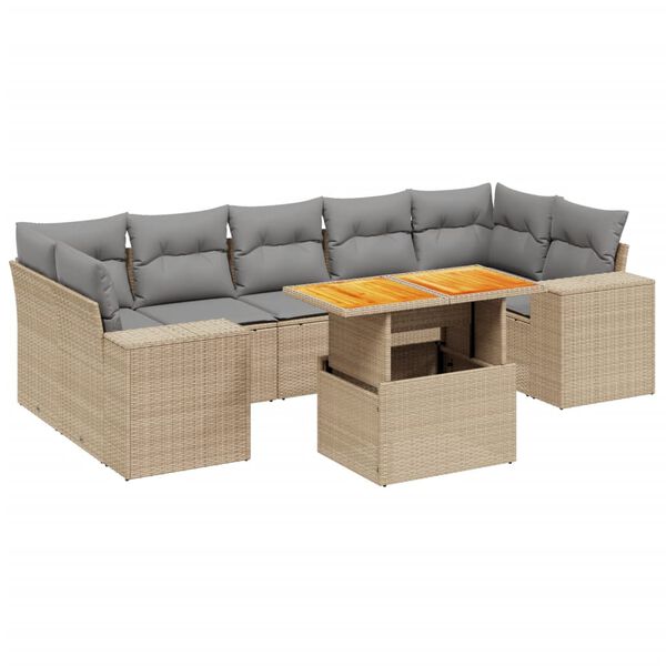 vidaXL 8-delige Loungeset met kussens poly rattan beige