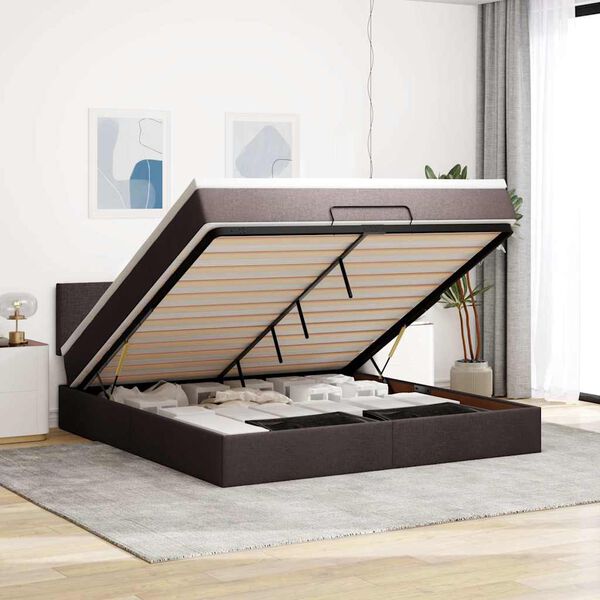 vidaXL Bed poef met matras en LED's stof 180x200 cm donkerbruin