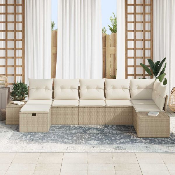vidaXL Tuin Sofa Set met kussen 7 pcs Beige poly rattan