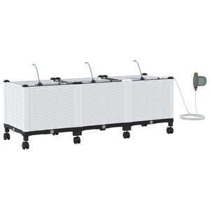 vidaXL Tuin Pot met Irrigatie en Wielen 3 st Wit 120 x 40 x 43,5 cm PP