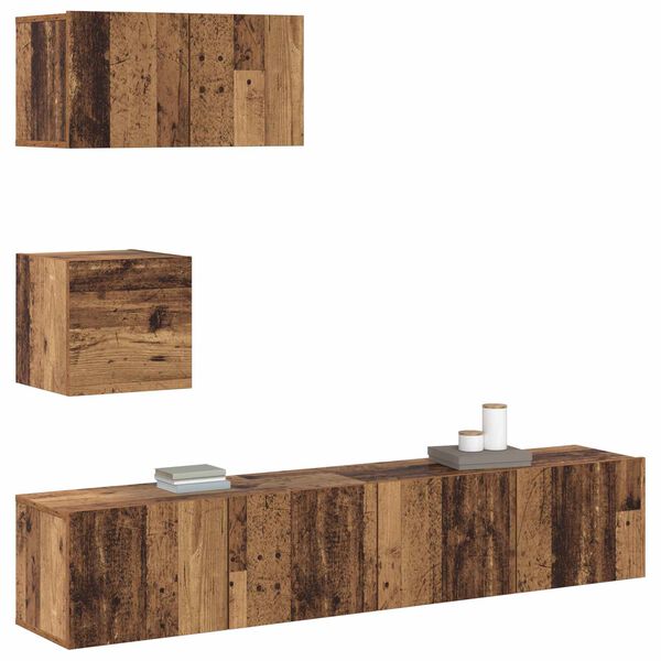 vidaXL Tv-meubelset Wandgemonteerd 3 pcs Oud Hout Bewerkt hout