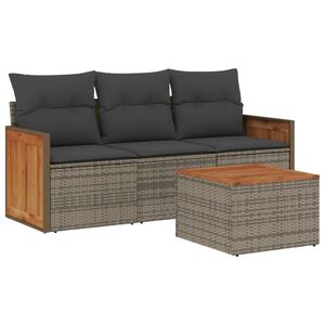 vidaXL 4-delige Loungeset met kussens poly rattan grijs