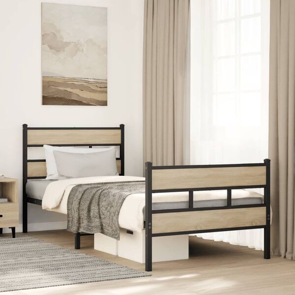 vidaXL Bedframe zonder matras metaal sonoma eikenkleurig 100x190 cm