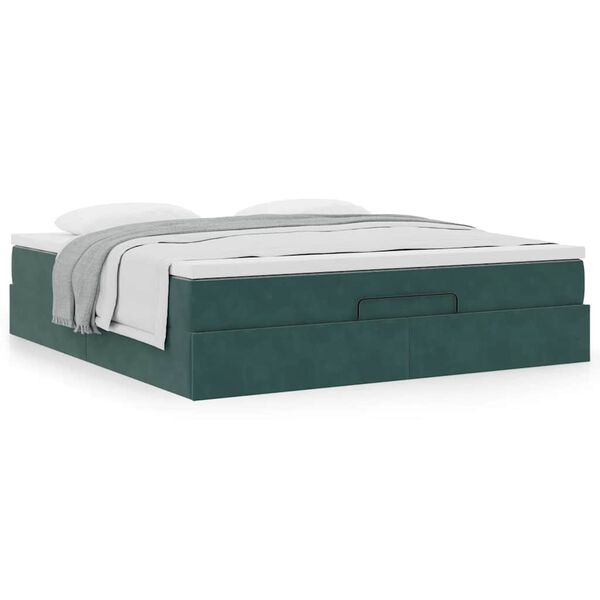 vidaXL Ottoman bed met matras 160x200cm fluweel donkergroen