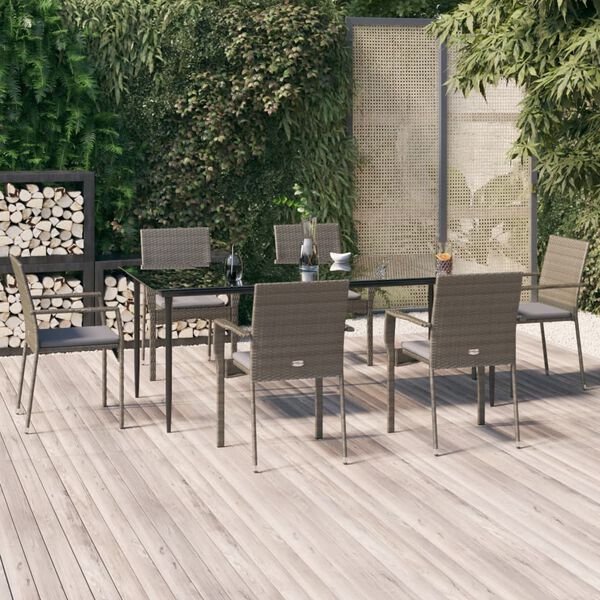 vidaXL 7-delige Tuinset met kussens poly rattan zwart en grijs