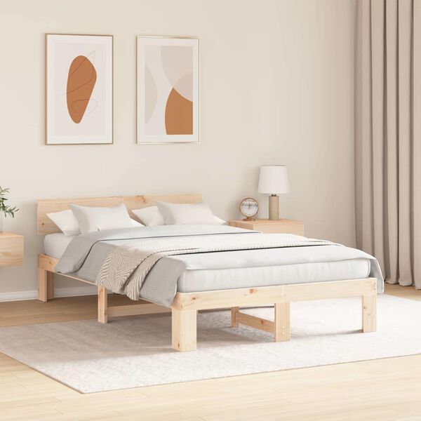vidaXL Bedframe met hoofdeinde Naturel 135 x 190 cm Massief grenenhout