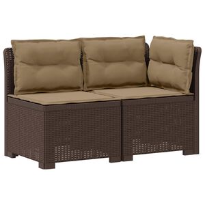 vidaXL Tweedelige Tuinbank met Kussens Rattan Look PP Bruin