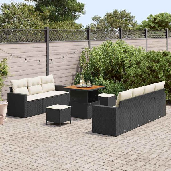vidaXL Tuin Sofa Set met kussen met opslag 10 pcs Zwart en cr&egrave;me