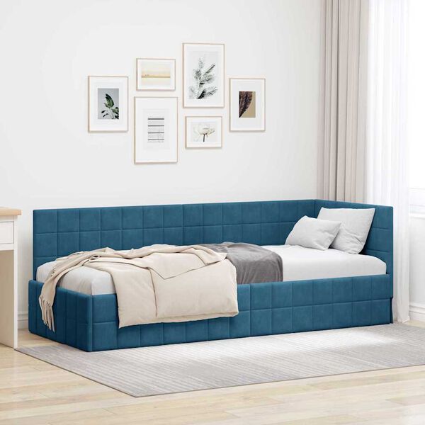 vidaXL Hoekbedframe met hoofdeinde Blauw 80 cm x 200 cm Fluweel