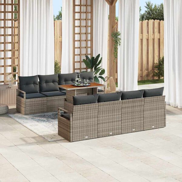 vidaXL Tuin Sofa Set met kussen met kussen 9 pcs Grijs en Bruin