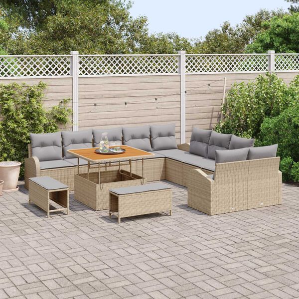 vidaXL Tuin Sofa Set met kussen 13 pcs Beige Poly riet