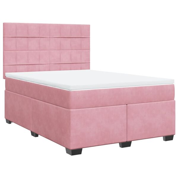 vidaXL Boxspring met matras fluweel roze 160x200 cm