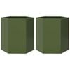 vidaXL Plantenbakken 2 st zeshoek 46x40x45 cm staal olijfgroen