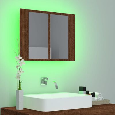 vidaXL Spiegelkast LED 60x12x45 cm bewerkt hout bruin eikenkleur