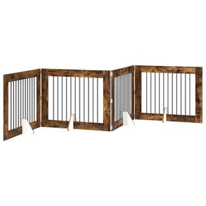 vidaXL Opvouwbaar hondenhek met standaards 4 pcs Gerookt eiken 401 cm