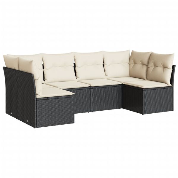 vidaXL 6-delige Loungeset met kussens poly rattan zwart