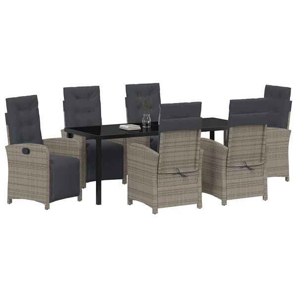 vidaXL Tuin eettafelset met kussen 7 pcs Grijs poly rattan